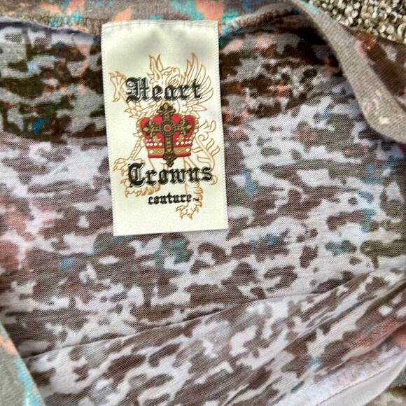 Crowns & Heart Peace Sign Bling Glitter Beaded Festival Long Sleeve Tie Dye LG - Picture 5 of 8